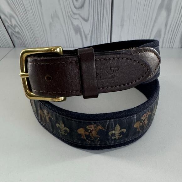 Vintage Vineyard Vines Mens Unisex Belt 30 Kentucky Derby Leather Canvas Horses - Picture 1 of 6